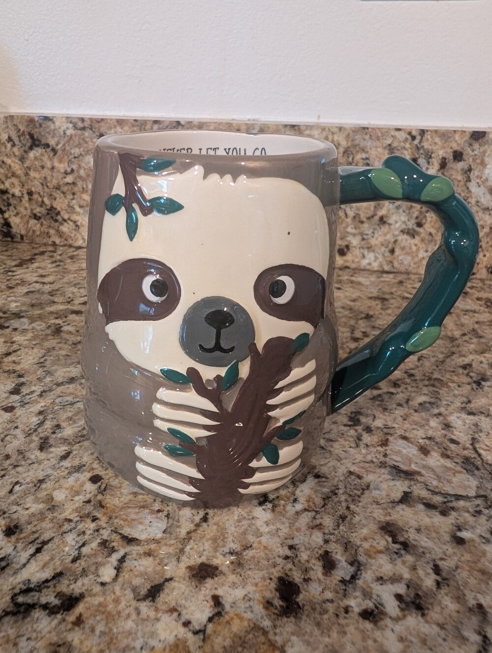 Tag Sloth Ceramic Coffee Mug in Gray, Cream, Brown, Green